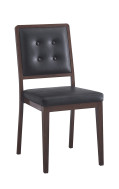 Indoor Metal Chair in Walnut Wood Grain Finish, Black Vinyl Seat & Back